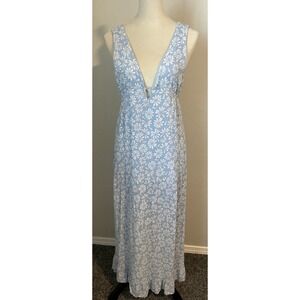 Kai Aloha Ocean Love Blue Daisy Print Hawaiian Tiered Long Maxi L